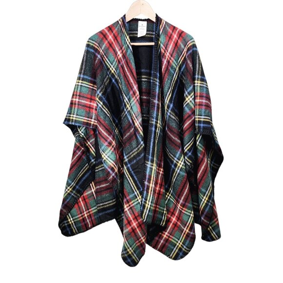Woolrich Plaid Poncho Wrap Shawl One Size Polyester &‎ Viscose - Picture 5 of 5